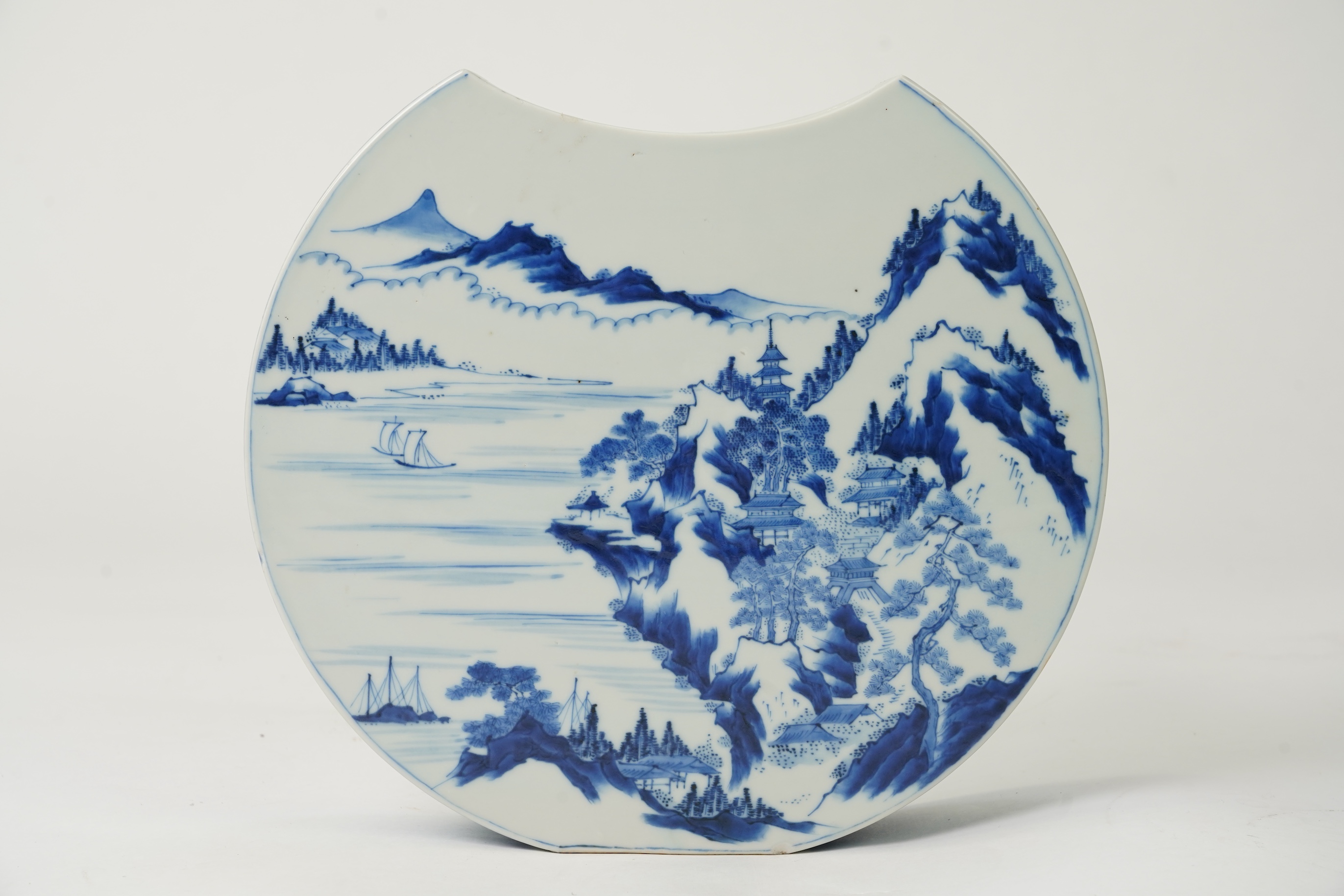 A Japanese blue and white crescent moon-shaped vase, probably Arita, late 19th century